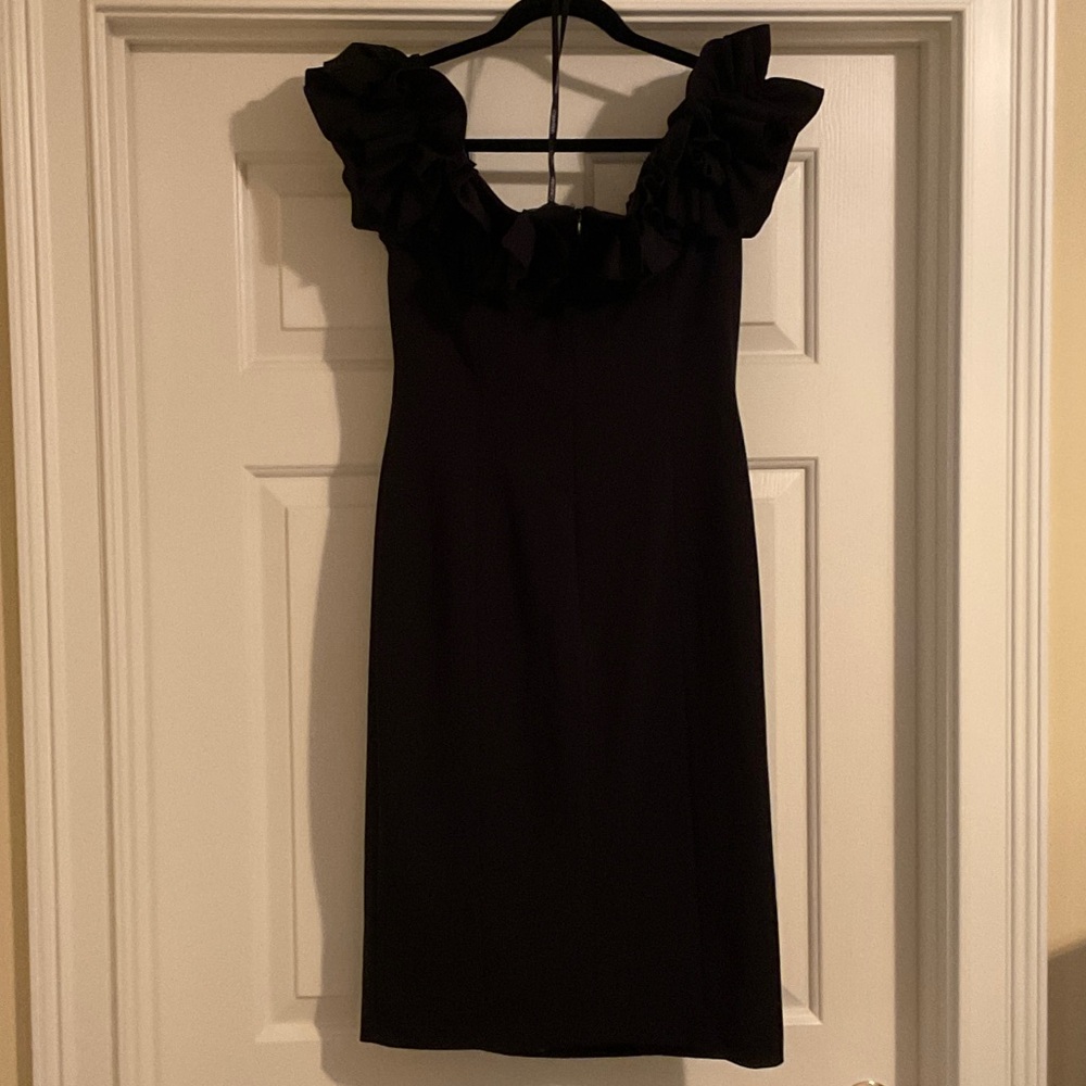 Elegant Calvin Klein Black Ruffle Off-Shoulder Dress